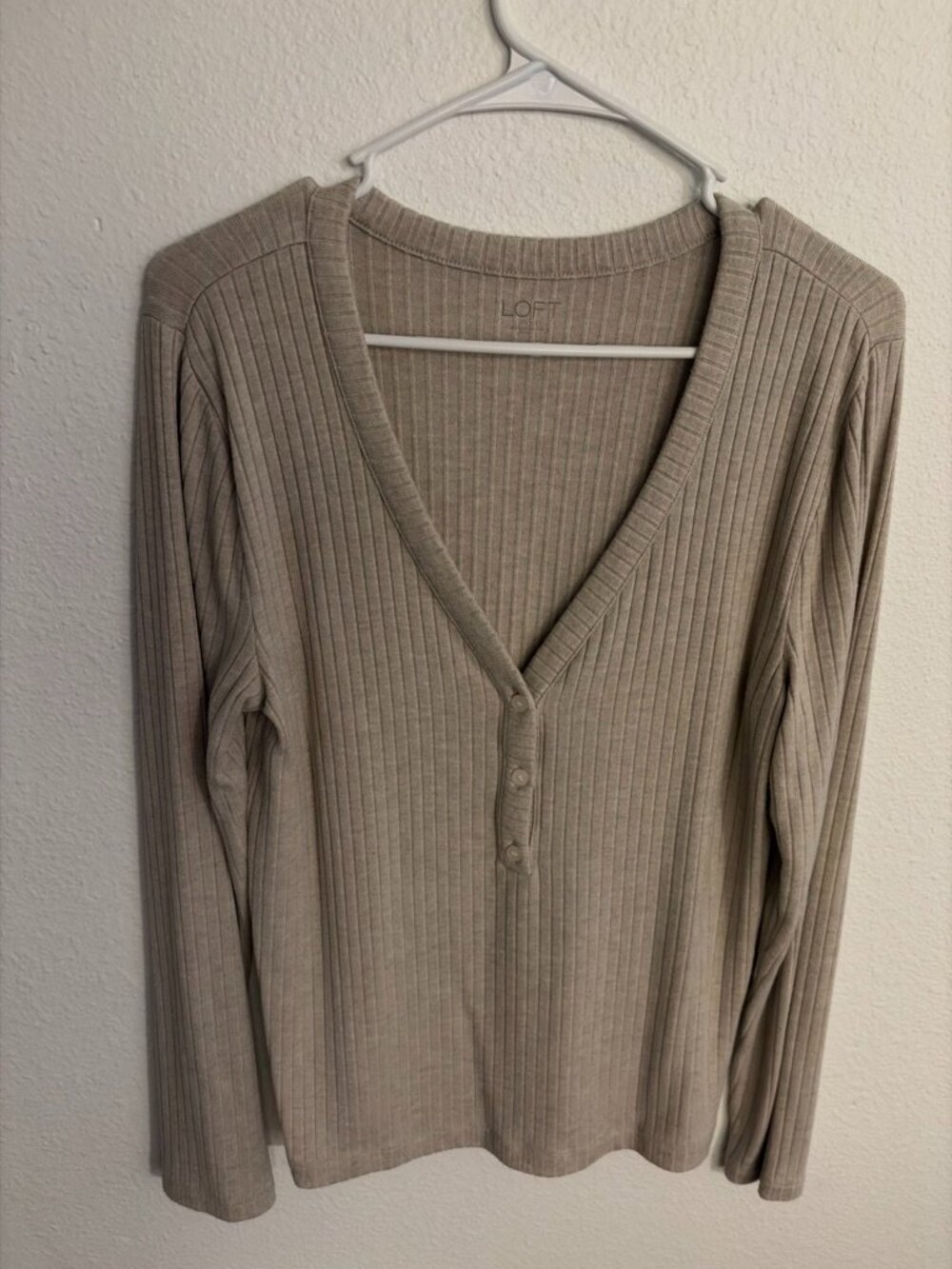LOFT Outlet Tan Ribbed Henley Top